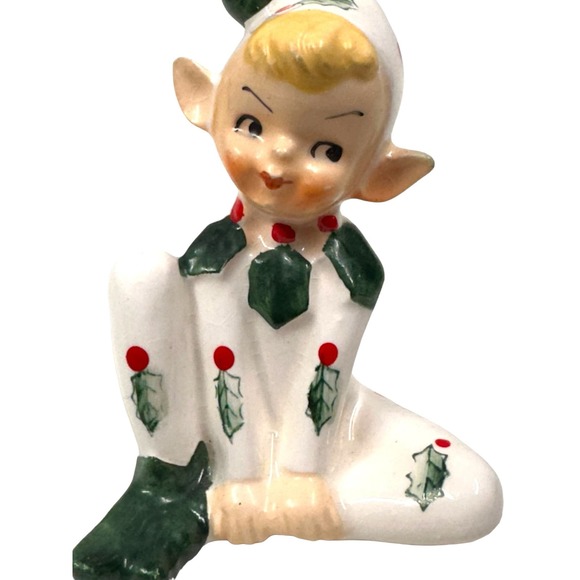 Lefton Vintage Christmas Holly Berry Pixie Elf Salt Shaker Japan Pre-owned - Picture 5 of 7